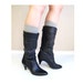 vtg 80s black leather SLOUCHY CUFF BOOTS tall heels 8.5 pirate boho