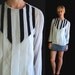 reserved for B vtg 80s black and white PIANO KEYS pleated BLOUSE top Medium puff sleeve avant garde