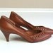 reserved for Sara vtg 80s CUTOUT Sienna Brown Leather WOVEN HEELS boho gypsy pumps 6 festival hippie