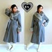 vtg 70s gray wool FAUX FUR fitted princess Wrap COAT mod Large belted fitted