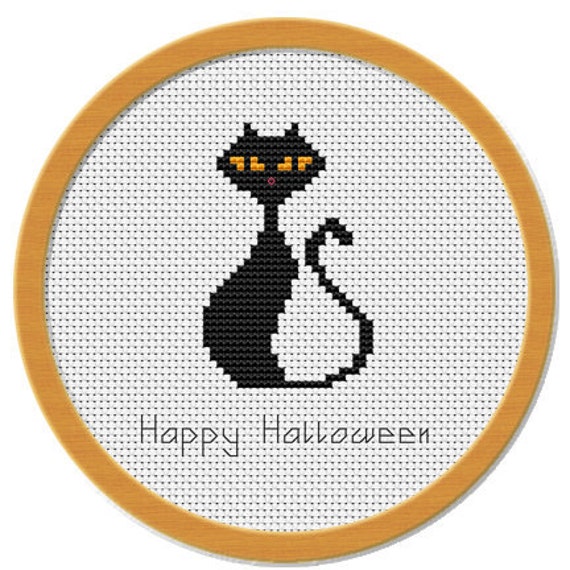 Halloween Black Cat Cross Stitch Pattern PDF