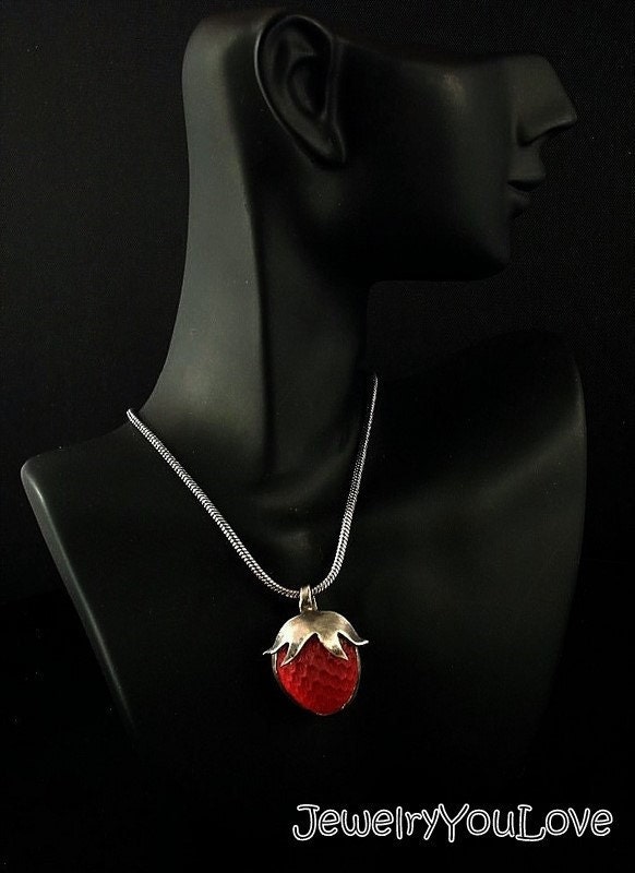 Sterling Silver Strawberry Necklace 'READY TO by JYLbyPeekaliu