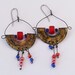 Recycled tin earrings with red and blue glass bead