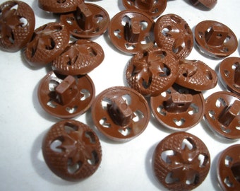 Cool Vintage Pierced Plastic Buttons Brown 1/2" Starburst Flower housecoat Shank style size 20L 13MM retro 25 pieces