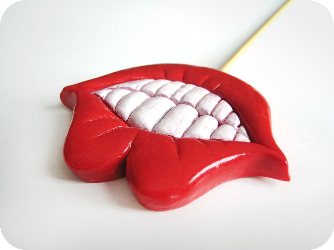 1 Plastic Lips with teeth on a Stick Party photobooth props