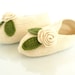 Pure Wool Slippers in Ivory White with Roses, Shabby Chic Romantic Footwear, Natural Materials