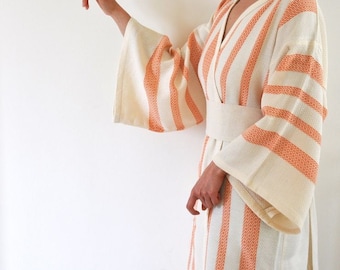 Robe Kimono Robe Peshtemal Robe Orange Eco Friendly Extra Soft Cotton Wearable Turkish Bath Towel Caftan Obi Belt