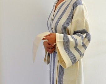 Kimono Robe Cotton Bath Robe Turkish Bath Towel Peshtemal Caftan Eco Friendly Dark Blue Sapphire Extra Soft