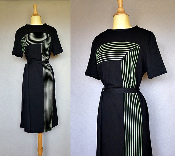 1940s dress / green stripe 40s black wiggle by bitterrootvintage