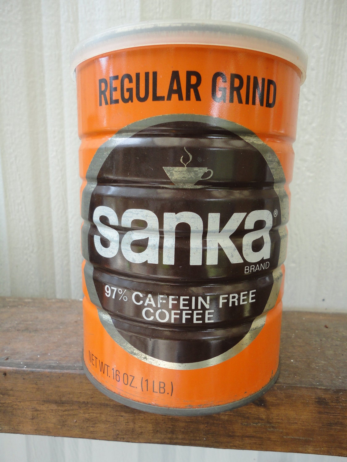 vintage sanka coffee tin can