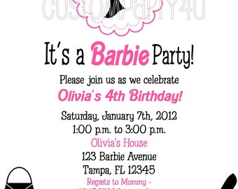 Vintage Silhouette Barbie Doll Birthday Invitation