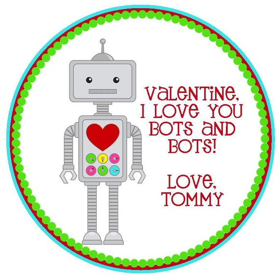 Robot Valentine's Favor Tags or Stickers Il_570xn