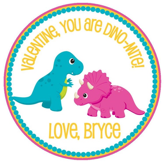 Dinosaur Dino-Mite Valentine's Favor Tags or Stickers Available in Boy and Girl Designs Il_570xn