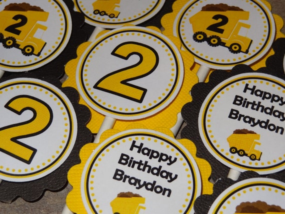 Construction Dump Truck Yellow and Black Cupcake Toppers Il_570xn