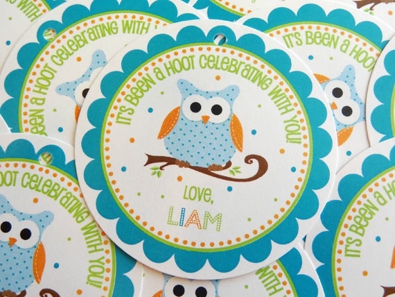 NEW- Hip Birthday Owl for Boys- Custom Favor Tags Il_570xn