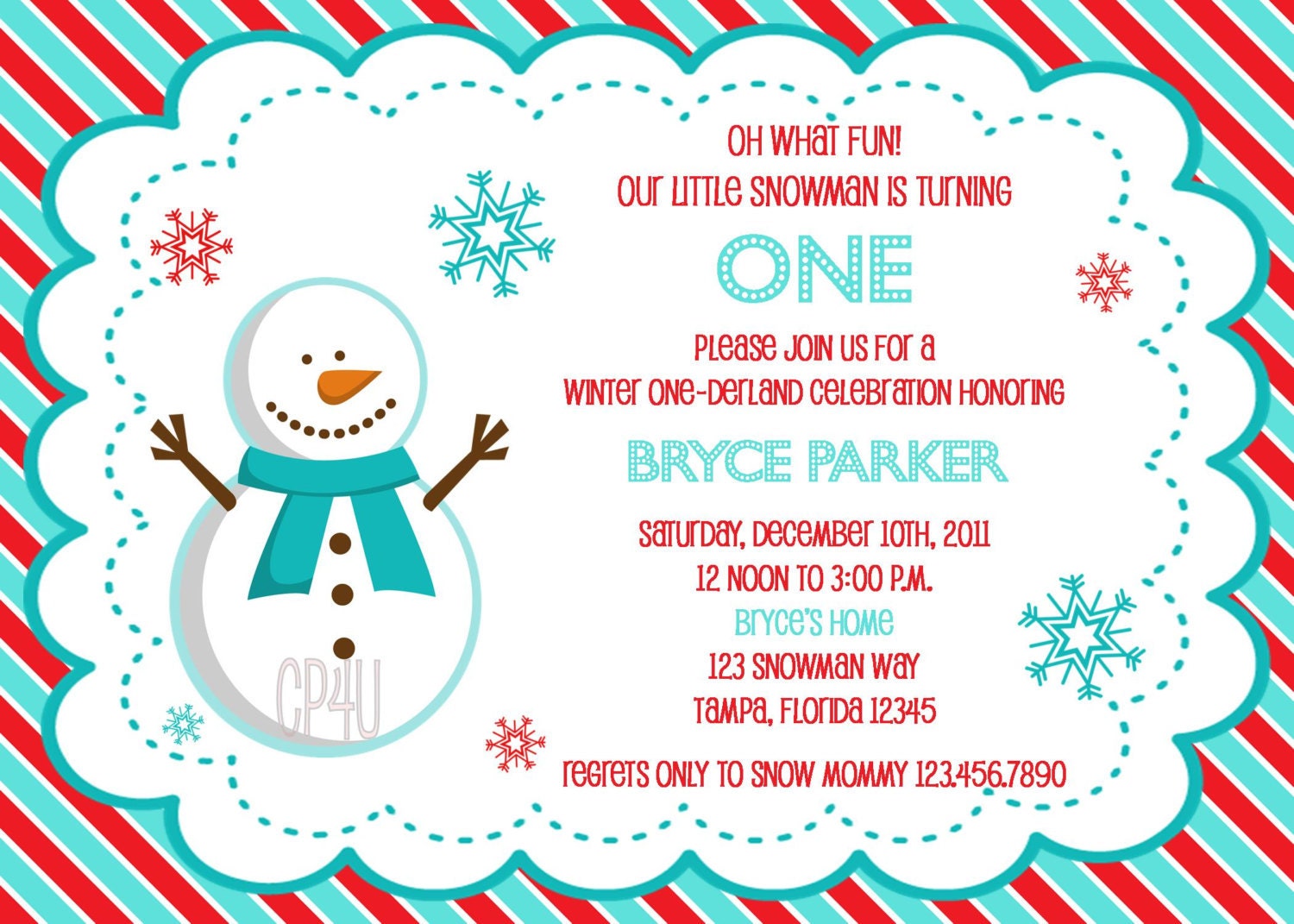 Snowman Winter ONEderland Invitation for Boys and Girls