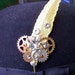Steampunk Hat Pin or Brooch (HA22) - Gold Plated Brass Feather - Silver Sea Horse - Gears - Swarovski Crystals- Sale Price