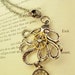 Steampunk Necklace (N79-2) - Kraken Octopus Design - Gears and Clock Face Pendant- Swarovski Crystal - Silver Plated