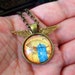 Steampunk Necklace (N105) - TARDIS under Glass Cabochon Winged Pendant with Chain