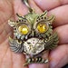 Steampunk Necklace (N129) - Owl Pendant - Dame Edna Owlette - Clock Movement Piece and Swarovski Crystal - Brass Chain