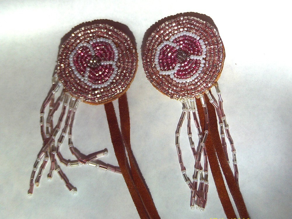 Braid Ties Beaded Native American Indian Style Flower Motif