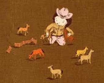 KOKKA Brown Cowgirl Cowgirls Horses Heather Ross Far Far Away 3 Fabric 1/2 Yard cotton/linen