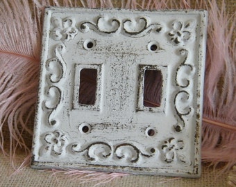 Electric Outlet Cover Plate Decorative Plate-Ivory Cream You - Light Switch Plate - White Distressed Decorative plate cover Metal - Shabby  and Cottage Style Chic Fleur de Lis - Nursery Decor
