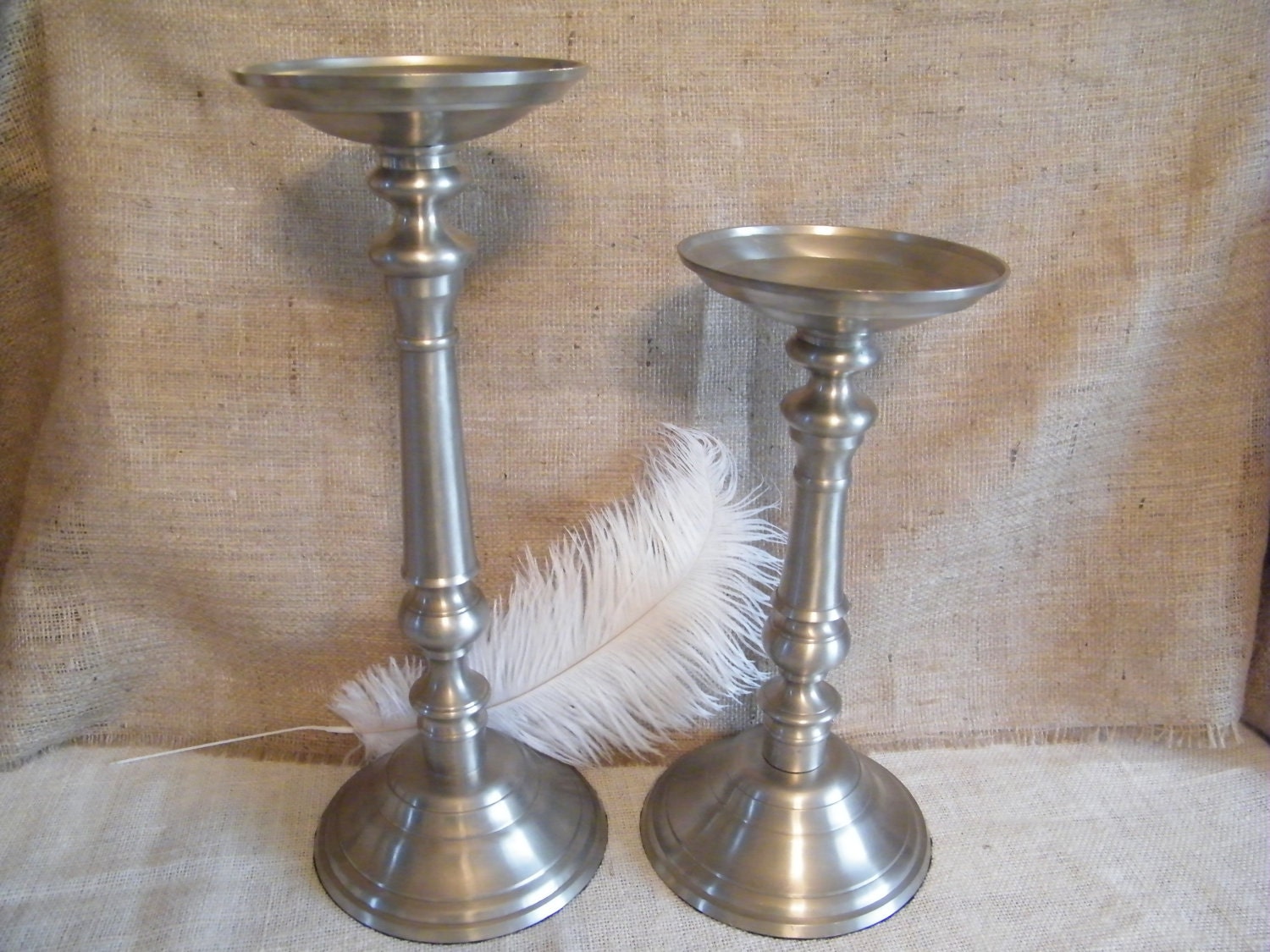 Extra Large Candlesticks Satin NickelSet of two Unique