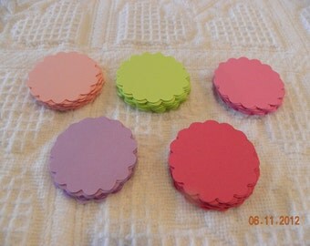 100 Spring Colors Scalloped Circle Punches Die Cuts Embellishments 2 inch --