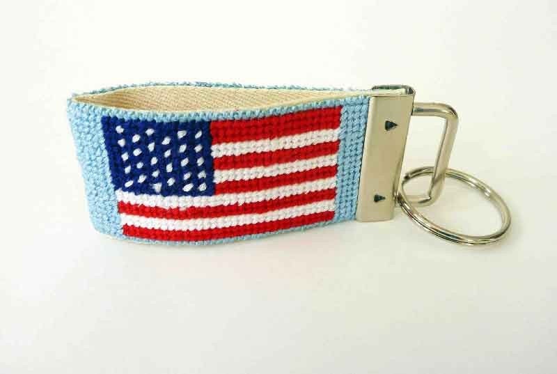 Needlepoint Kit American Flag Key Fob with monogram option