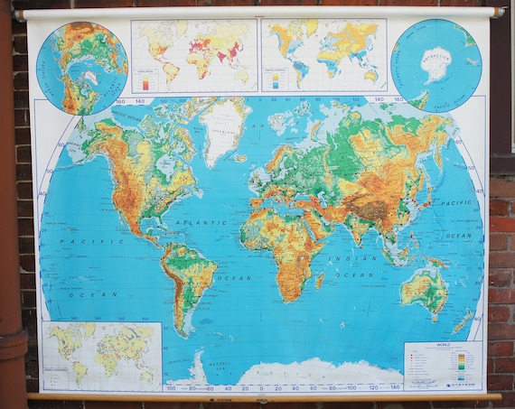 Vintage Nystrom Pull Down Classroom Map Map Of World W