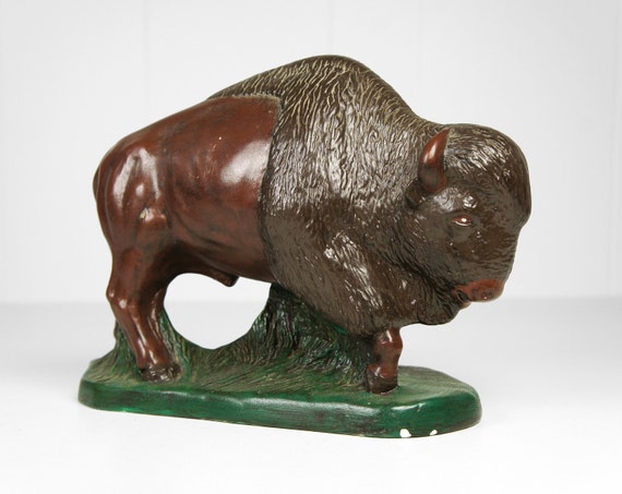 Vintage 1970's Ceramic Buffalo Statue by HoofAndAntler on Etsy