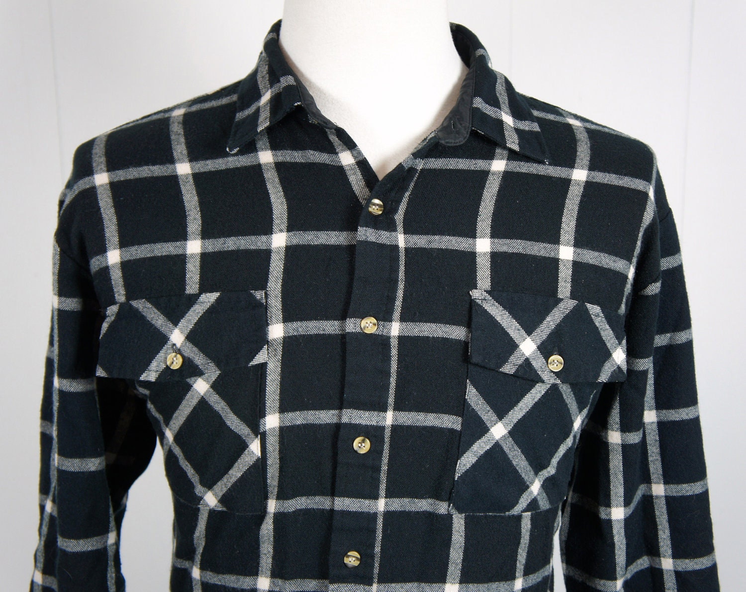 Vintage Men's Black & White Striped Flannel Shirt by HoofAndAntler