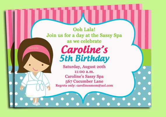 Spa Invitation Printable - You Pick Hair Color/Style and Skin Tone - Sassy Spa Collection Il_570xn
