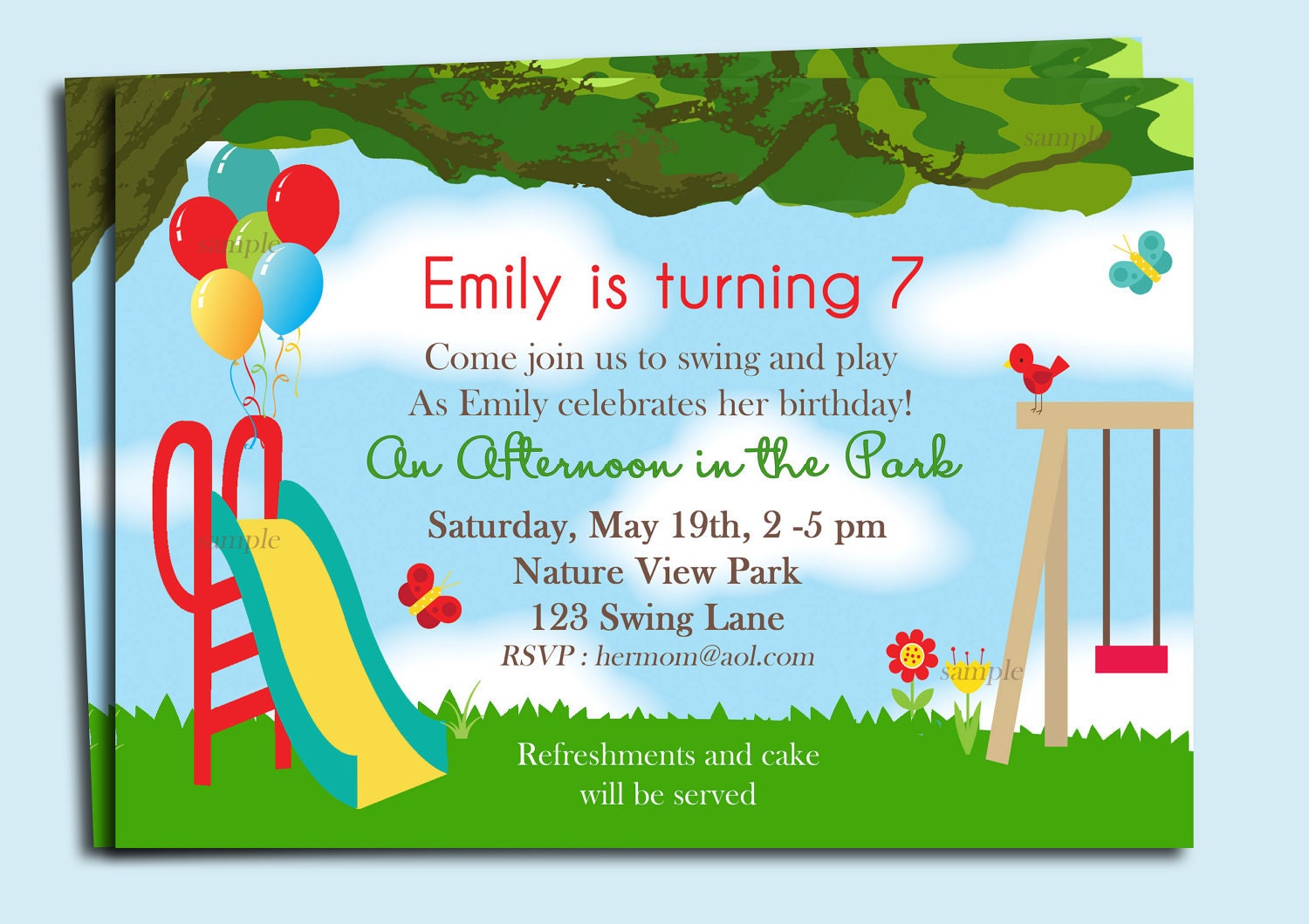 Park Playground Birthday Invitation Printable or Printed with