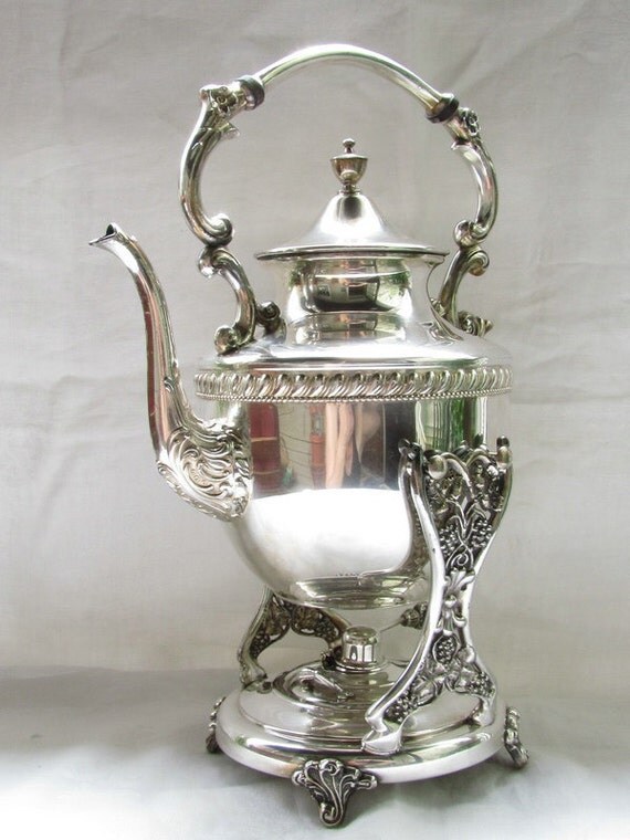 Vintage Elaborate Silver on Copper Tilting Teapot with Stand