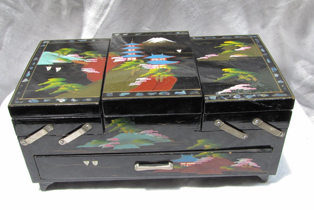 Large Japanese Jewelry Box Hand Painted Albacore shell