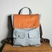 City Backpack in Gray Canvas/ Brown Leather, School Bag, Laptop Bag, Bike Bag, New York