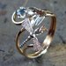 Adjustable Nature Dragonfly Flying Over a Flower Ring in Argentium Silver and 14kt Gold Filled with Aquamarine Cubic Zirconia