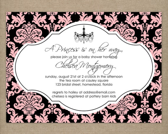 Printable Elegant Pink and Black Damask Baby Shower Invitation Il_570xn