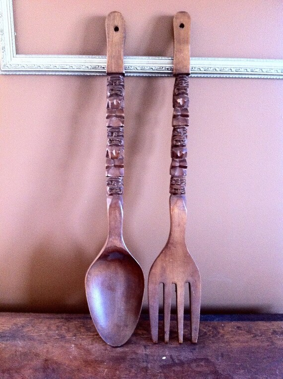 Vintage Wooden Fork And Spoon Wall Decor 