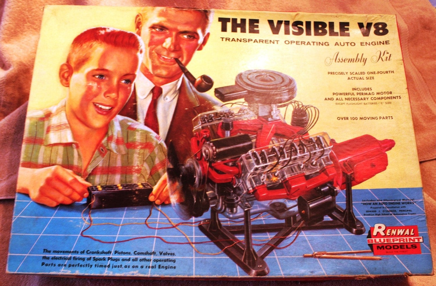 Vintage Renwal Blueprint Visible V8 Engine Model Kit