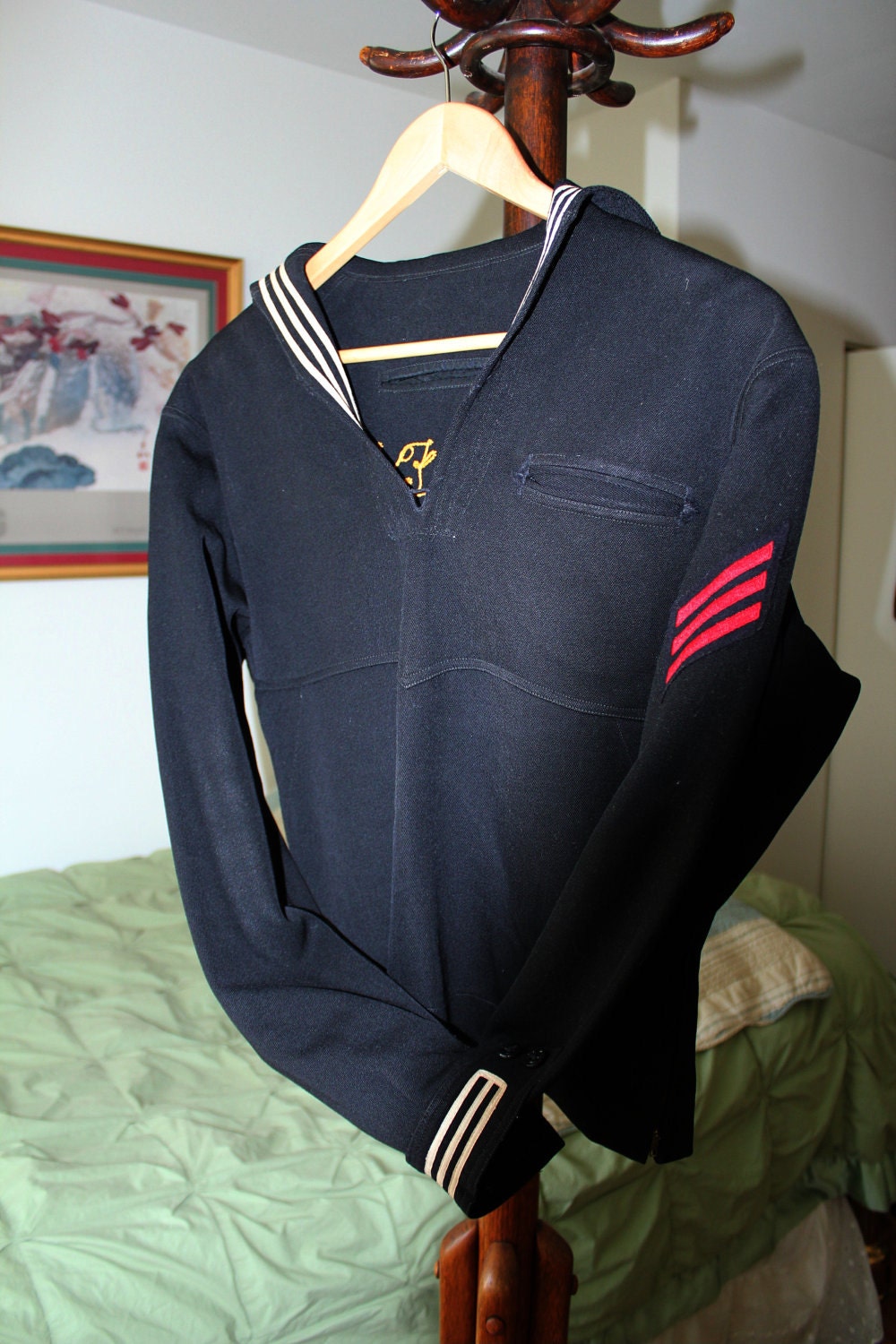 Authentic Navy Sailor Top Enlisted Dress Blue Jumper Wool