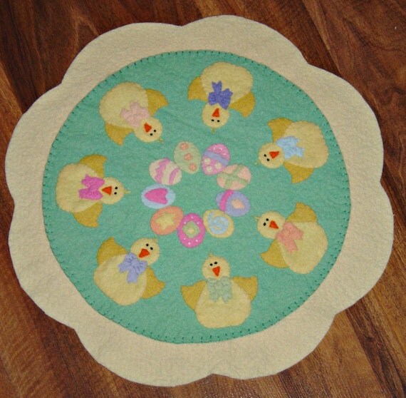 Wool Felt Spring Easter Chicks Mat Penny Rug by RustyCinnamon