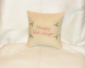Pillow Holiday Original Design Holly Stitchery Hand Embroidered