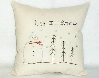 Pillow Snowman, Christmas Winter Decor, Stitchery Pillow, Original Designed, Home Decor, Primitive Decor, Stitchery, Hand Embroidered, Folk