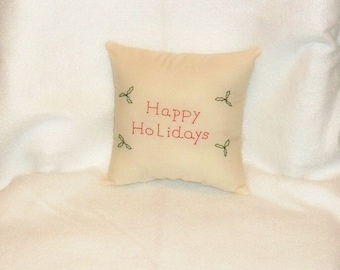 Christmas Pillow, Christmas Decor, Holiday Decor, Original Design, Holly Stitchery, Hand Embroidered, Primitive Pillow, Cottage Chic Decor