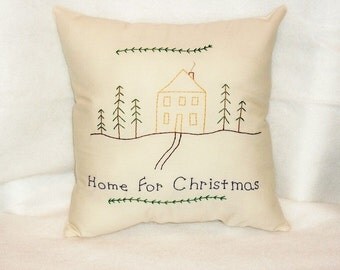 Pillow Stitchery, Christmas Pillow, Stitchery Pillow, Winter Decor, Christmas Decor, Cottage Chic, Original Design, Season Decor, Folk Art