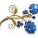Vintage Blue Rhinestone Flower Brooch - Broche en Strass Bleu.