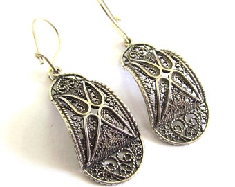 Ethnic Earrings, 925 Sterling Silver, Filigree, Women Jewelry - ID1068